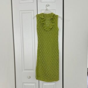 CROTCHET LIME GREEN VNECK SLEEVELESS DRESS/COVERUP NO LABELS